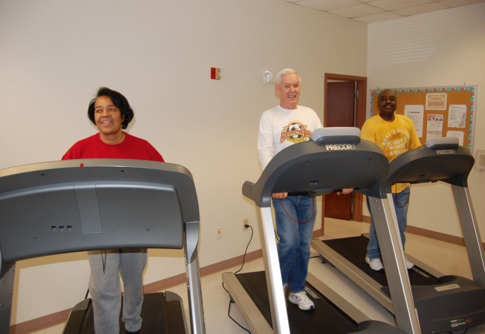 Exercising in the fitness room at the Thomasville Senior Center